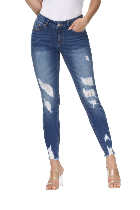 NiceQ Mid Waist Ripped Jeans for Women, Stretch Skinny Denim Jeans