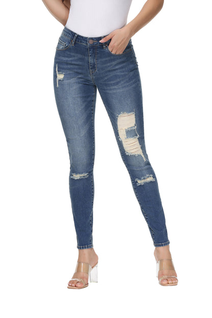 NiceQ Mid Waist Ripped Jeans for Women, Stretch Skinny Denim Jeans