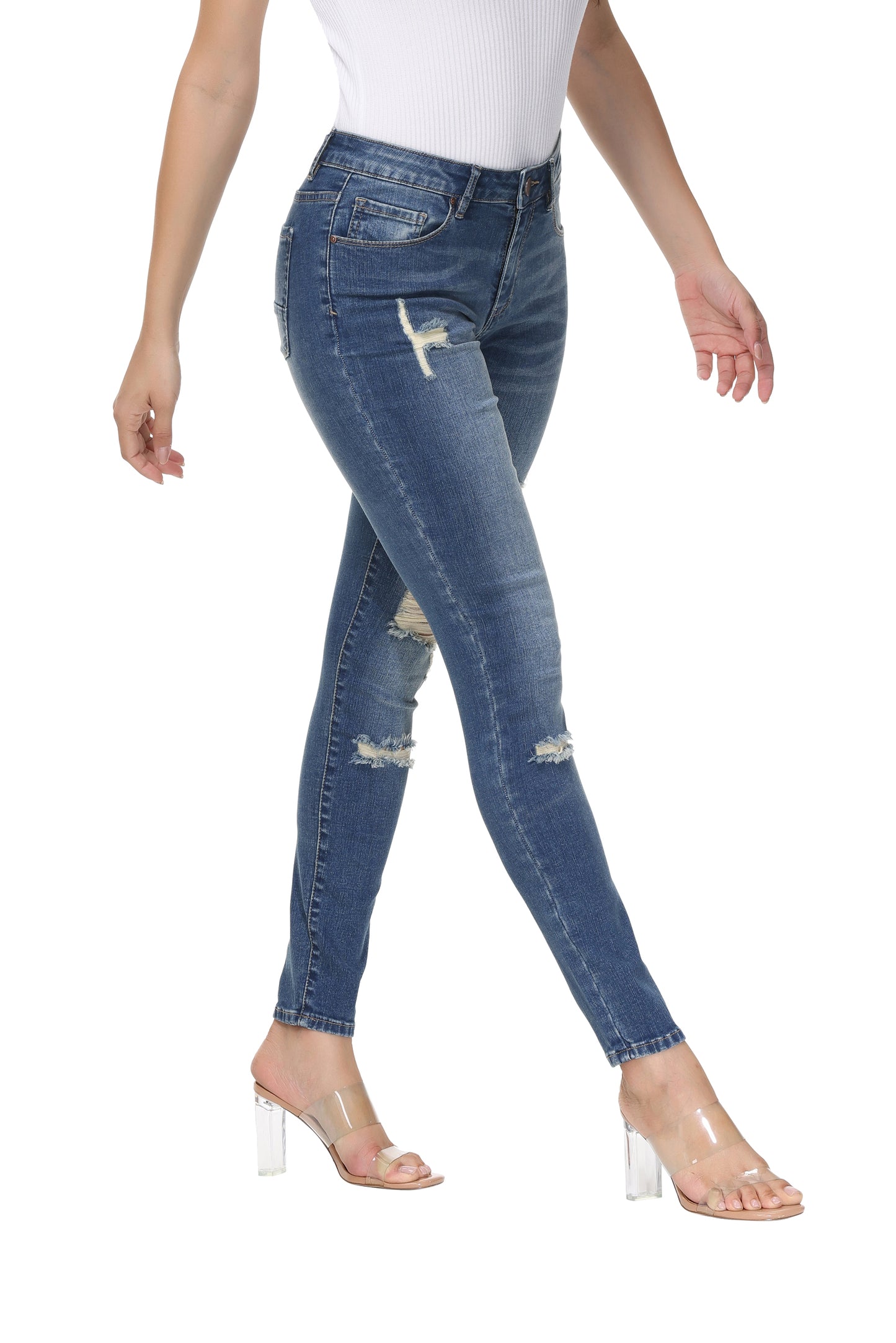 NiceQ Mid Waist Ripped Jeans for Women, Stretch Skinny Denim Jeans