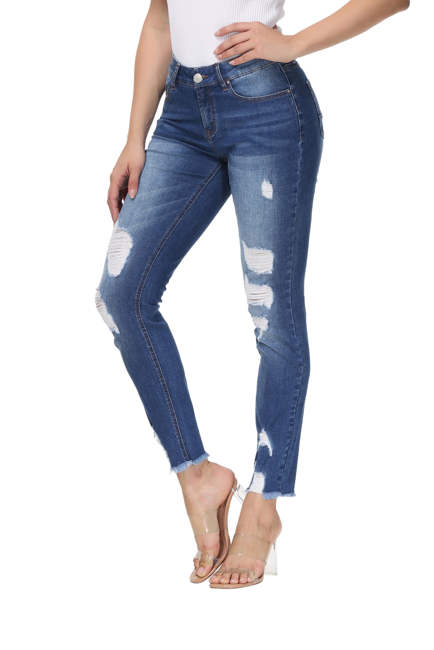 NiceQ Mid Waist Ripped Jeans for Women, Stretch Skinny Denim Jeans