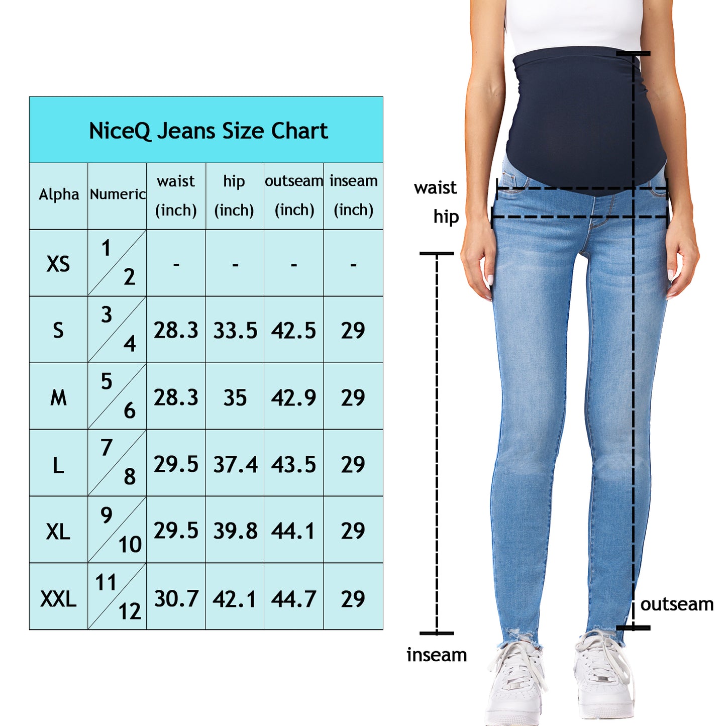 NiceQ Women’s Maternity Jeans Skinny Stretch Comfy Ripped Hem Denim Jeans