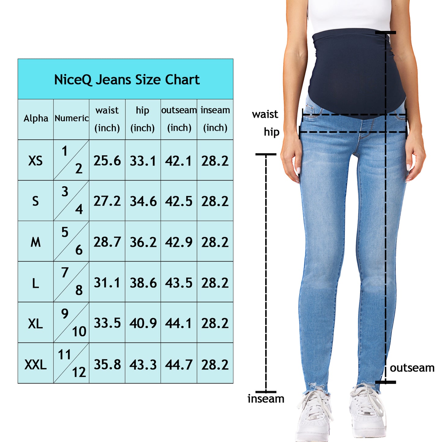 NiceQ Women’s Maternity Jeans Skinny Stretch Comfy Ripped Hem Denim Jeans