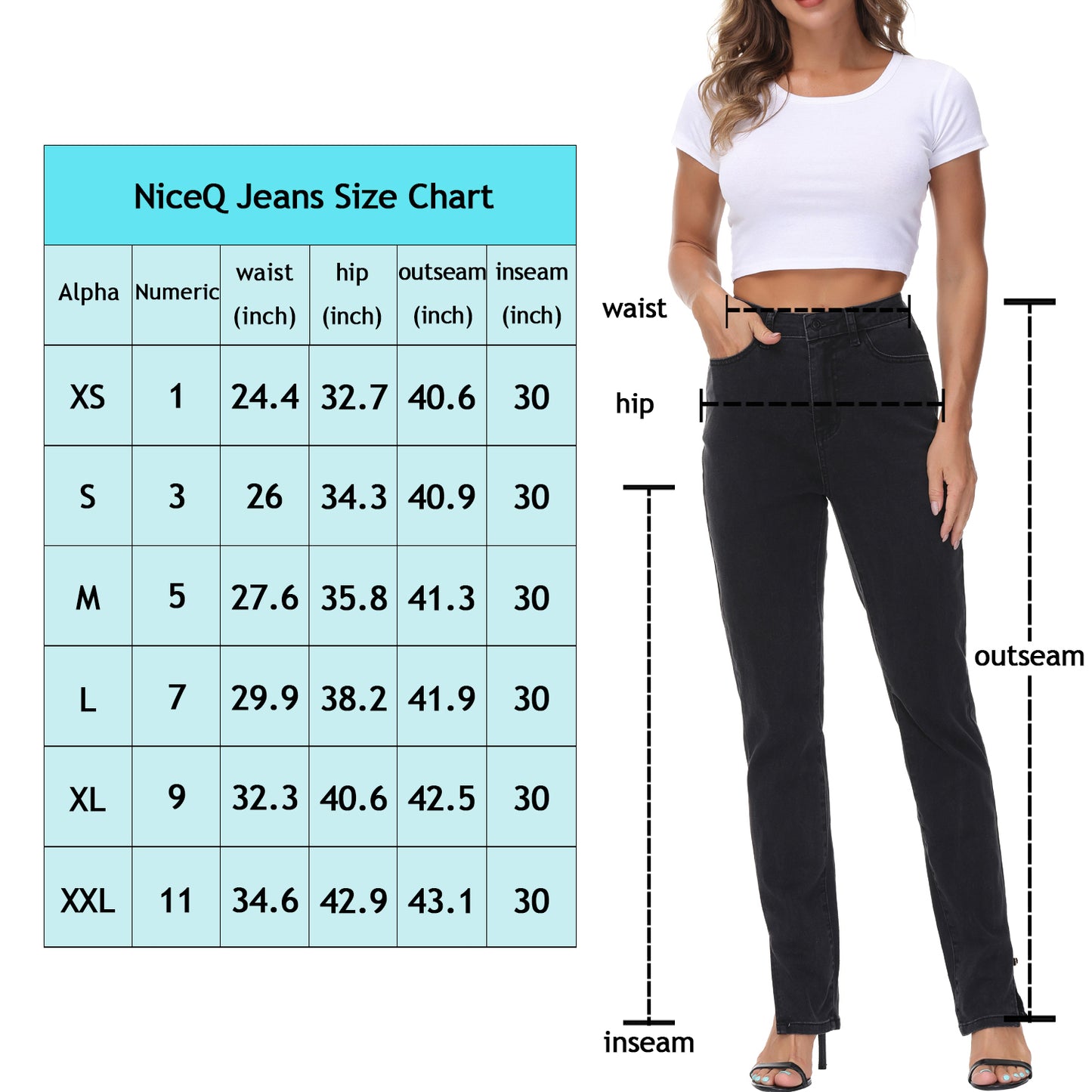 NiceQ Women’s High Waist Skinny Jeans Split Hem Stretch Denim Pants