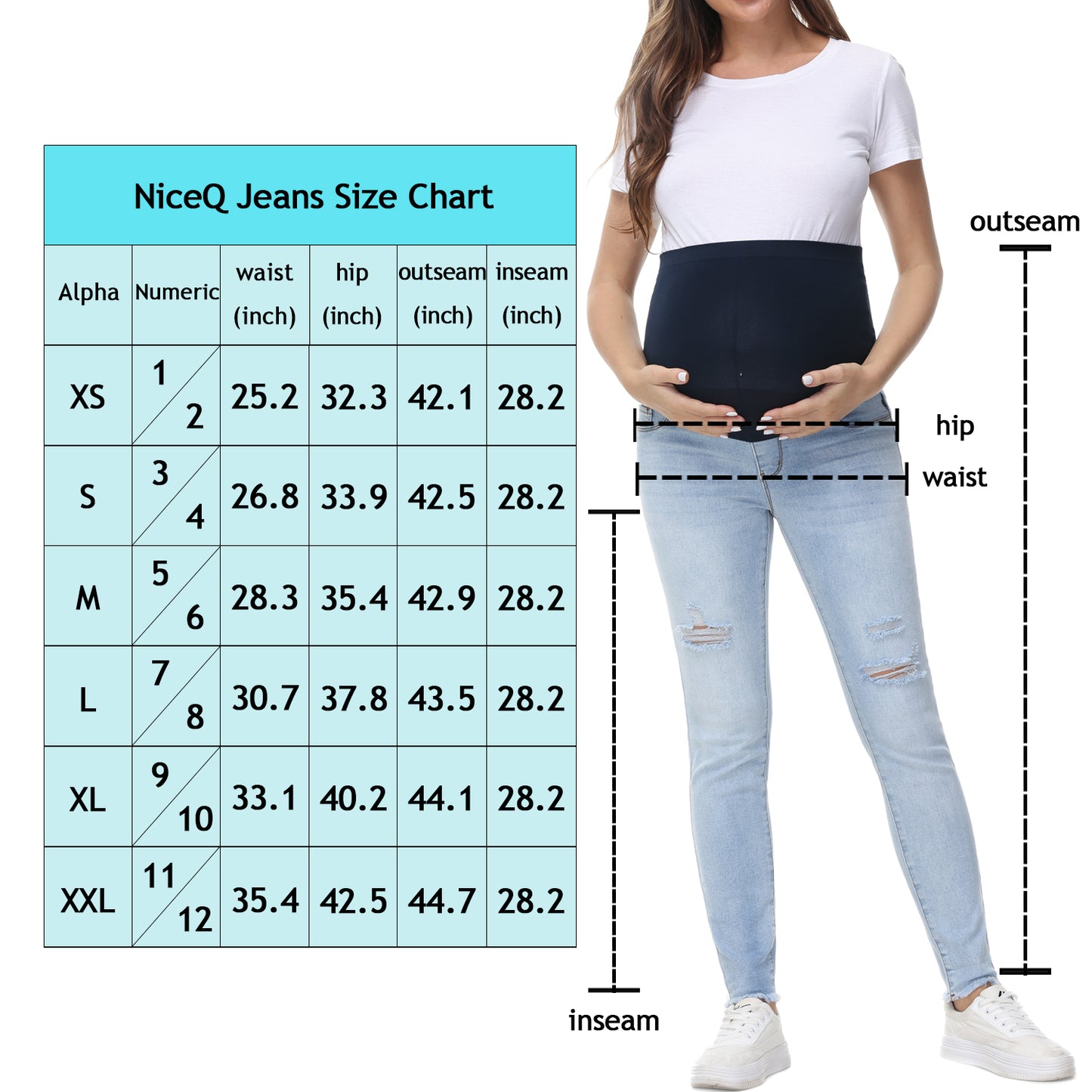 NiceQ Women’s Maternity Jeans Skinny Stretch Comfy Ripped Hem Denim Jeans